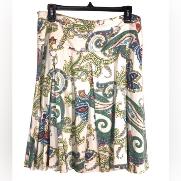 IZOD Paisley Skirt Pinks Green Skater Pleated Size 12 Knee Length Vintage Preppy - Picture 1 of 7